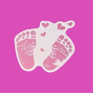 Pink Baby Footprint Sticker with Hearts